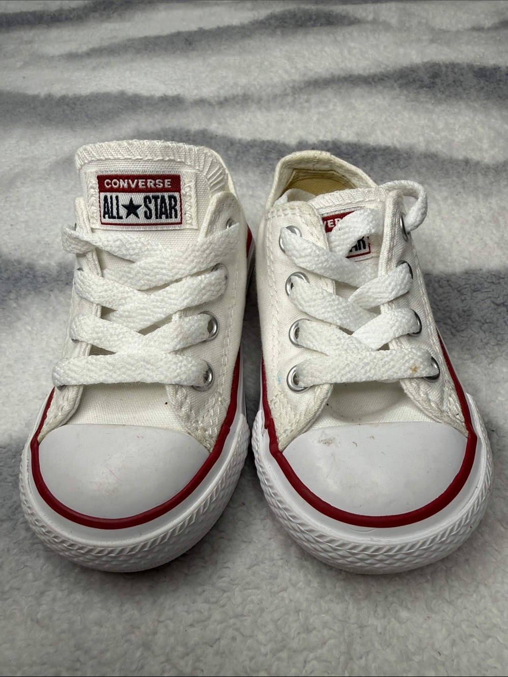 Converse White Canvas Toddler Sneakers with Red Trim